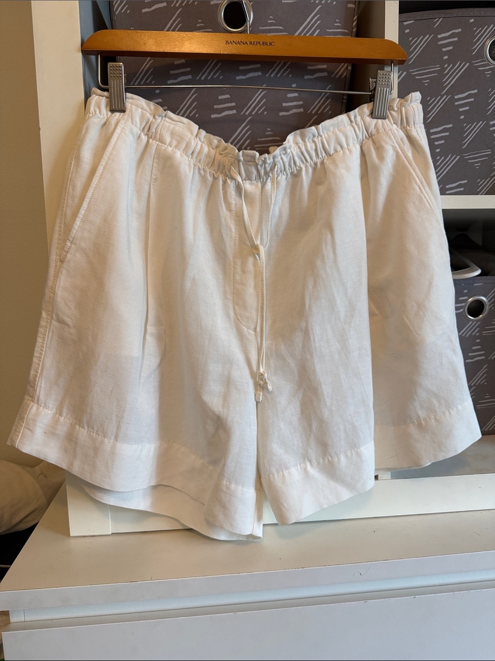 H&M White Linen Drawstring Bermuda Shorts